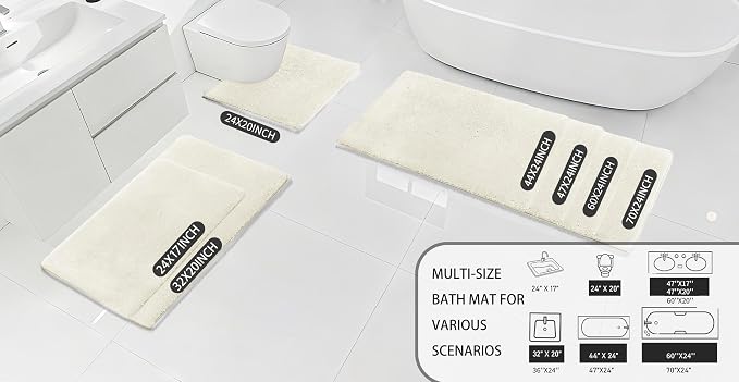 MINIDEAR Bathroom Rugs 44x24 Cream - Thick Memory Foam Bath Mat, Ultra Soft & Plush Fluffy, Non-Slip, Quick Dry, Absorbent Washable Floor Microfiber Mat for Tub, Home Decor Accessories