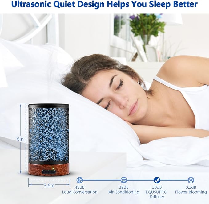 EQUSUPRO Essential Oil Diffuser 150ml Black Metal Aromatherapy Oil Diffuser Ultrasonic Cool Mist Diffuser with Auto Shut-Off Protection,7 Colors Changed LED for Home Office SPA Yoga