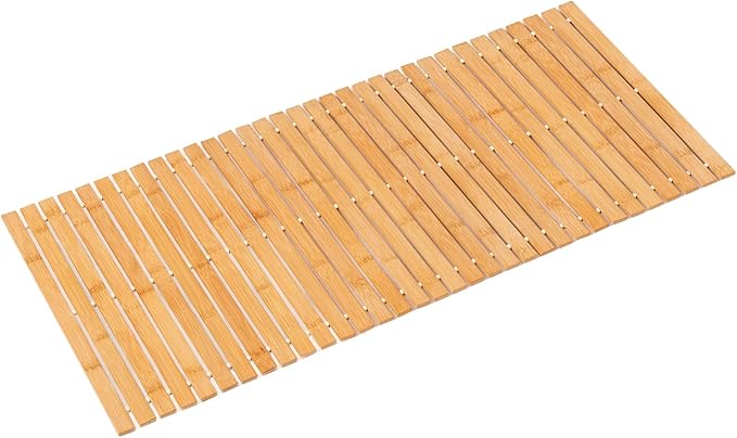 Bath Mat Bathroom Runner Long Large Rugs Floor Wood Shower Bathtub Waterproof Non Slip Accessories 16x34 Inch Easy to Clean, Natural, 1 pc