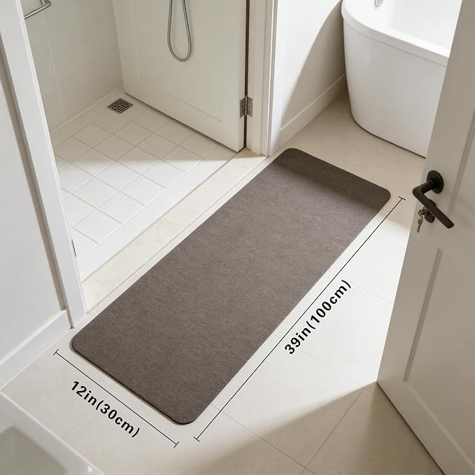 Bath Mat for Narrow Spaces, Super Absorbent Doorway Floor Mat, Non-Slip Threshold Rugs Fit for Under Door, Cuttable Ultra Thin Bath Mat (Deep Grey, 1' x 3'3" (Rectangular with Round Corner))