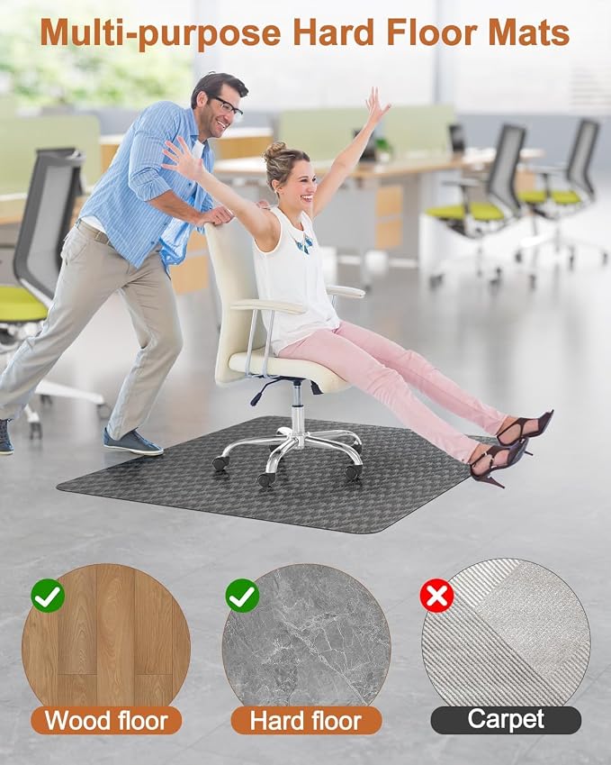 Blvornl Ultra Large Office Chair Mat for Hardwood Floor, Rolling Chair Mat for Hard Wood, Large Anti-Slip Hard Floor Protector, Heavy Duty Computer Desk Rug for Office and Home 47.2"*60" Deep Grey