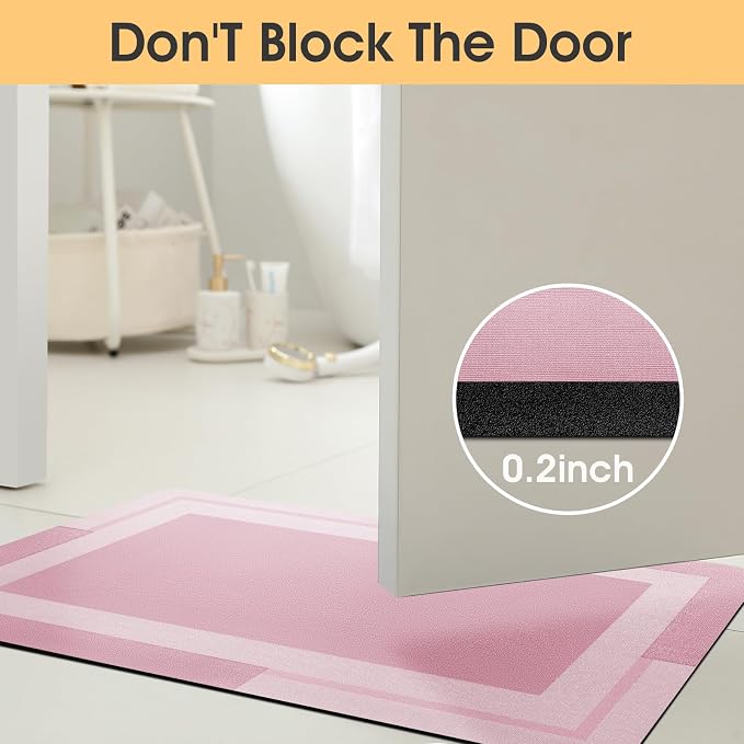ACCUMTEK Non Slip Bath Mat, Thin Bathroom Rugs Fit Under Door, Quick Dry Bath Mats, Machine Washable Bath Rugs for Bathroom, Bathtub & Kitchen, Bathtub & Kitchen, Pink/Bordered/32 x20