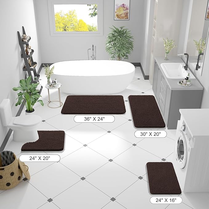 OLANLY Large Bathroom Rugs 40x24, Extra Soft Absorbent Chenille Bath Rugs, Rubber Backing Quick Dry, Machine Washable Bath Mats for Bathroom Floor, Tub and Shower, Home Decor Accessories, Brown