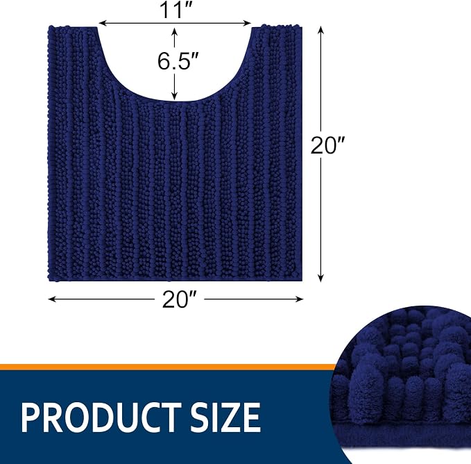 Smiry Bathroom Toilet Rugs U Shaped 20x20, Extra Soft Absorbent Non Slip Rubber Backing Chenille Contour Bath Rugs for Toilet, Machine Washable Contoured Bath Mats, Navy Blue