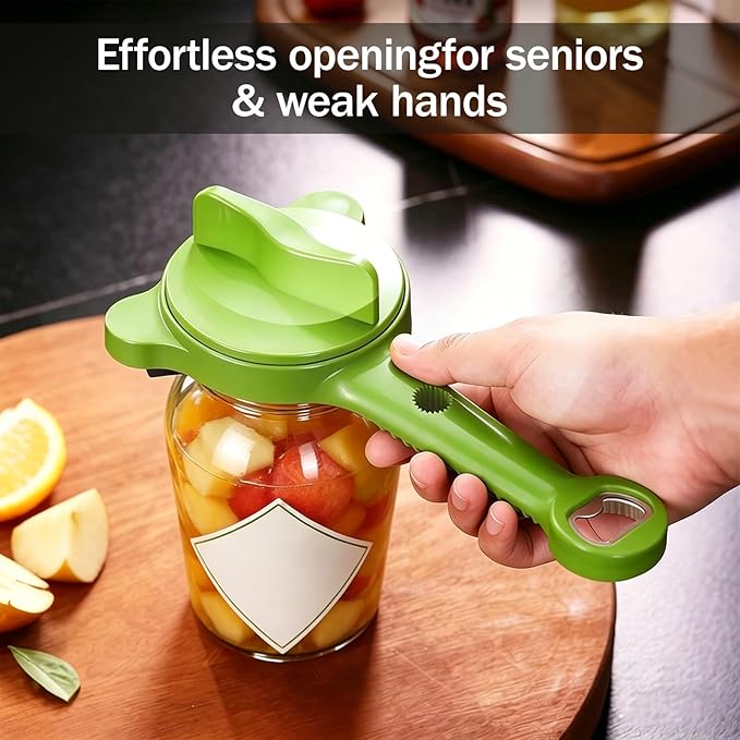 Adjustable Jar Opener for Weak Hands, 4-in-1 Multi-Function Manual Bottle Opener and Corkscrew Set for Seniors with Arthritis, Universal Lid Gripper Kitchen Gadget for All Jar Sizes (green)
