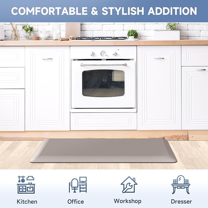 4/5 Inch Thick Kitchen Mat Anti Fatigue Mat Kitchen Rugs Kitchen Decor Non-Slip, Stain & Water Resistant, Kitchen Mats Desk Mat for Kitchen, Office, Workshop, Khaki, 17'' x 60''