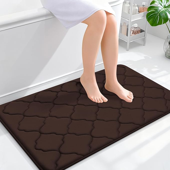 OLANLY Memory Foam Bath Mat Rug 36x24, Ultra Soft and Absorbent Bathroom Rugs, Non-Slip, Comfortable, Machine Washable Bath Carpet for Bathroom Floor, Tub, Shower and Home Decor Accessories, Brown