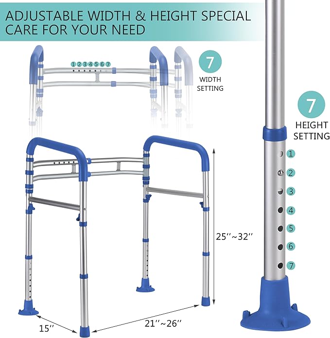 Lianjindun Toilet Safety Rails (350 lb), Adjustable Toilet Frame for Elderly, Seniors, Handicap & Disabled, Foldable Handicap Toilet Handles Fit Any Toilets（Dark Blue）