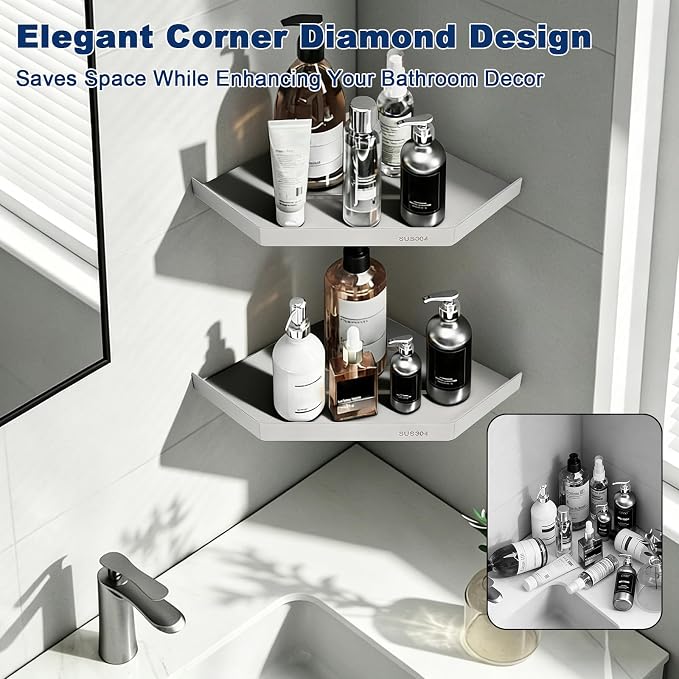 NearMoon Bathroom Shower Caddy 2 Pack, 304 Stainless Steel Shower Organizer, Screw Mounted (Diamond Corner Shelf, Chrome Finish)