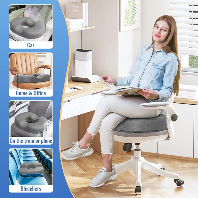 CloudBliss Donut Pillow Stadium Seat Cushion for Tailbone Pain Relief and Hemorrhoids, Memory Foam Seat Chair Cushion, Portable Seat Cushions for Bleachers, Car, Home & Office