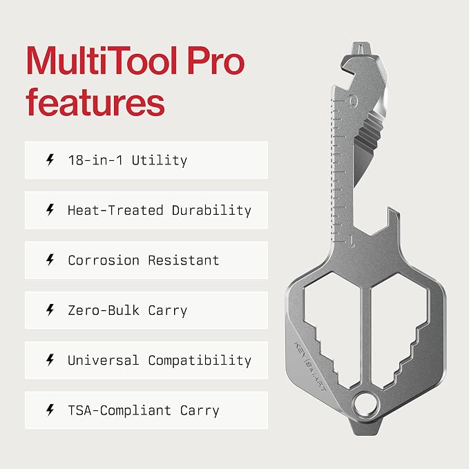 KeySmart Multitool Pro - 18-in-1 Multifunction Key Shaped Tool Pocket Multi-Tool Key Chain Bottle Opener Keychain, Key Multitool Keychain for Men Gift, EDC Gear Keychain, Stainless Steel, 3 Pack