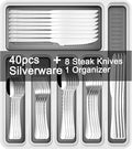 49-Piece Stainless Steel Silverware Set with Cutlery Organizer, Service for 8 with Steak Knives and Kitchen Utensils