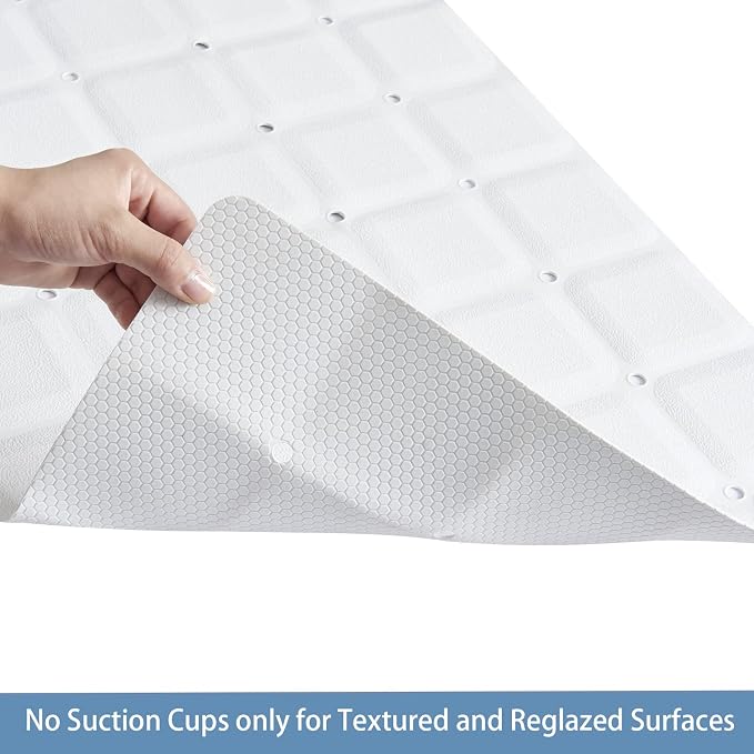 Webos Foldable Silicone Bathtub Mat: Jumbo Size Heavy Duty Safety Bath Mat for Tub Without Suction Cups Non Slip Bath & Shower Mat for Textured, Reglazed, Refinished Tub (White, 35.8 x 17.7)