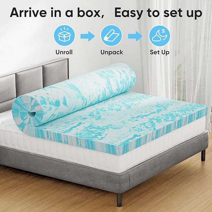 OLIXIS 4 Inch Twin XL Size Gel Infused Memory Foam Mattress Topper, Soft Breathable Cooling Bed Pad, a Comfortable Bed Mattress Overlay for Bedroom, RV, Camper and Sleeper Sofa, CertiPUR-US Certified