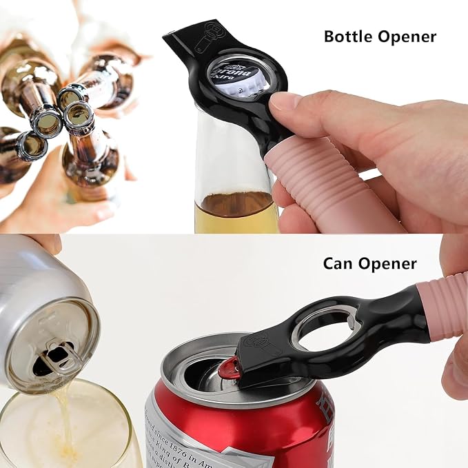 2-Pack Magnetic Beer Bottle Opener & Soda Can Opener, 2-in-1 Bottle Opener and Can Tab Opener Tool for Bartender, Long Nails, Arthritis, Silicone Handle with Build in Magnet - Dirty Pink