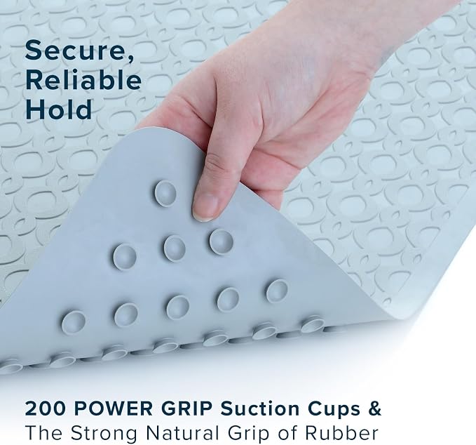 SlipX Solutions Durable Large Rubber Safety Mat 27 x 15, Feel Safe and Surefooted in Your Bath or Shower, Extra Grippy Surface Texture and Over 200 Power Grip Suction Cups, Machine Washable, Gray