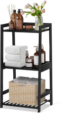 POXAKA 3 Tier Bamboo Bathroom Shelves, Ladder Shelf for Storage, Rustic Home Organizer, Space-Saving Design, Stylish Display Nightstand, Stylish Storage Solution for Home, Living Room, Kitchen