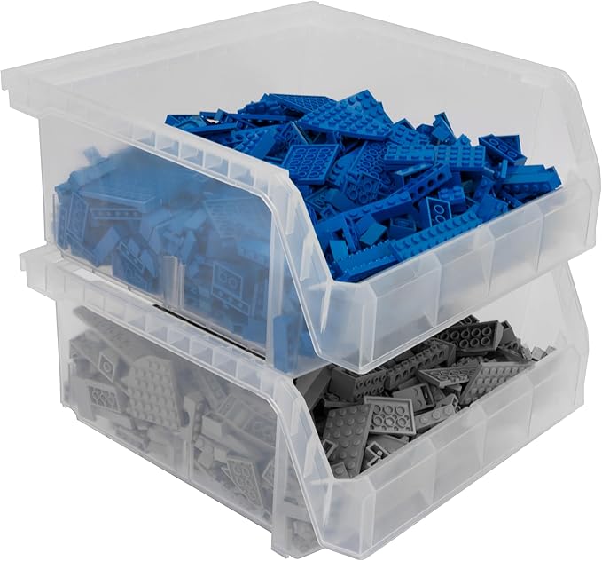 ReadySpace Plastic Containers for Organizing and Storage Bins for Drawers, Desks, Office Organization, and Garage, Stackable Bins, Medium-Wide (5" x 11" x 11"), 4-Pack, Clear