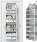 Yecaye 5 Tier 1Pc Over the Door Organizer, Stuffed Animal Storage with Clear PVC Windows, Door Organizer Hanging for Bedroom Nursery Closet Dorm Room Laundry Pantry Bathroom, Grey