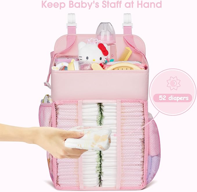 Maliton Hanging Diaper Caddy Nursery Caddy Organizer for Playard, Wall or Crib, Diaper Stacker with Baby Essentials Storage