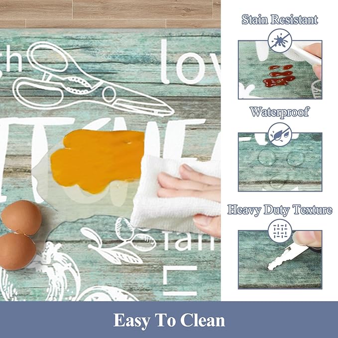 HEBE Kitchen Rugs Set of 2, Cushioned Anti Fatigue Kitchen Mats for Floor, Non Slip Waterproof Comfort Standing Desk Mat Carpet for Sink, Stove, Laundry Room