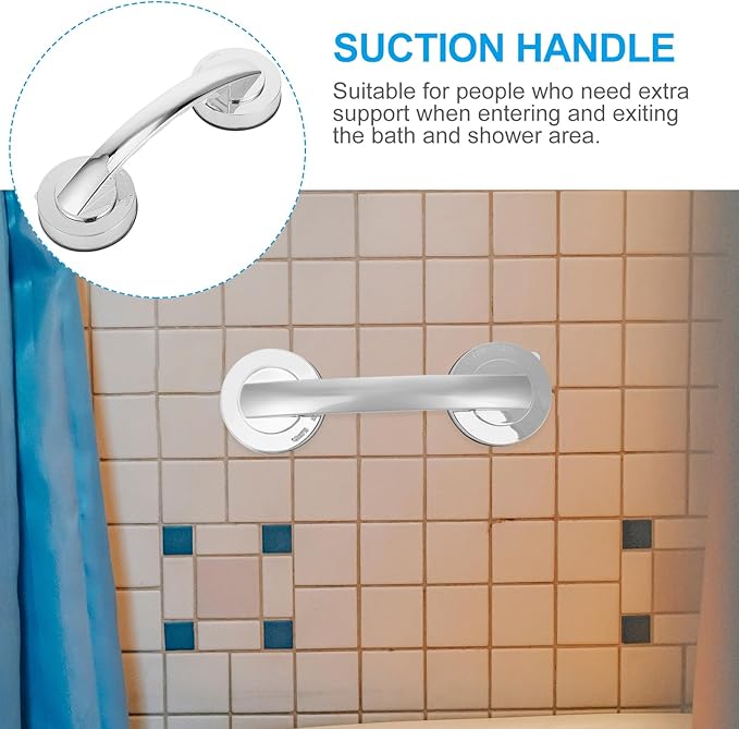 Healeved Suction Grab Bar 7.7 Inch Suction Cup Handle for Bathroom Safety Support Elderly Shower Grab Bar Portable Handle for Bathtubs and Showers