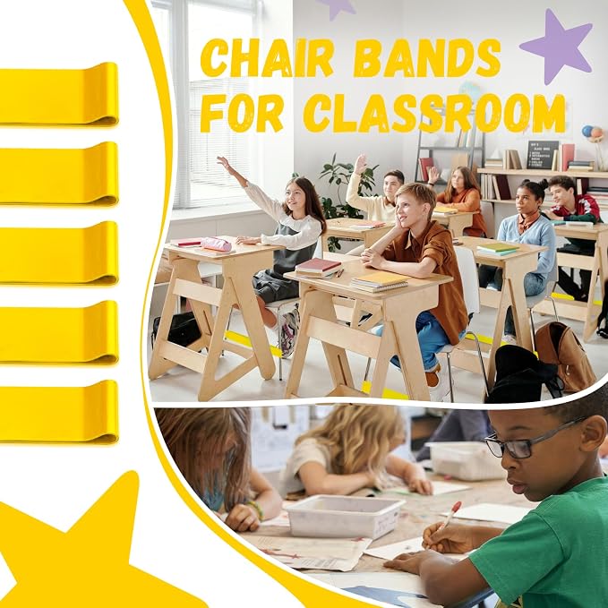16 Pack Chair Bands for Kids with Fidgety Feet, ADHD Tools for Kids, Improve Focus & Reduce Restlessness, Chair Bands for Sensory ADHD ADD Autism - Classroom & Home Must Haves (Yellow)