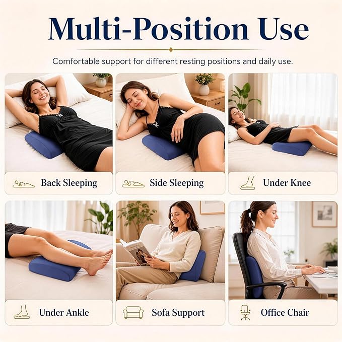 Lumbar Support Pillow for Bed Relief Back Pain: Lower Back Pillow for Sleeping - Memory Foam Waist Pillow - Cooling Back Bolster Pillow for Side, Back&Stomach Sleepers - Bed Rest Pillow for Car, Sofa