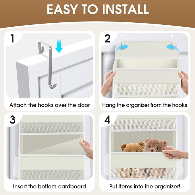 SpaceHacks 1 Pack Over The Door Organizer, Hanging Storage Organizer with Clear Window, 40lb Ultra Sturdy Large Capacity Room Organizer for Pantry Bathroom Nursery Closet Baby Essential (Beige)