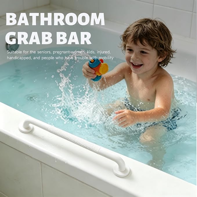 24 Inch Shower Grab Bar 1.25" Dia, White Anti Slip Bathroom Grab Bar, 304 Stainless Steel Knurled Handicap Grab Bars, Safety Support Handrail, Assist Bath Shower Handle for Elderly Injury Senior