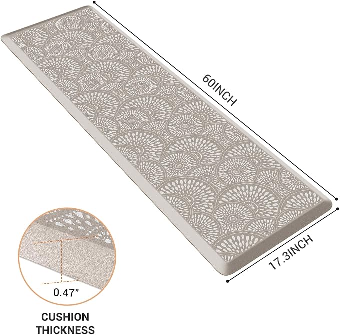 Mattitude Kitchen Mat, 17.3x60in Heavy Duty Ergonomic Comfort Foam Standing Desk Mat, Waterproof Non-Slip Standing Mats and Rugs for Kitchen, Office, Laundry, Khaki