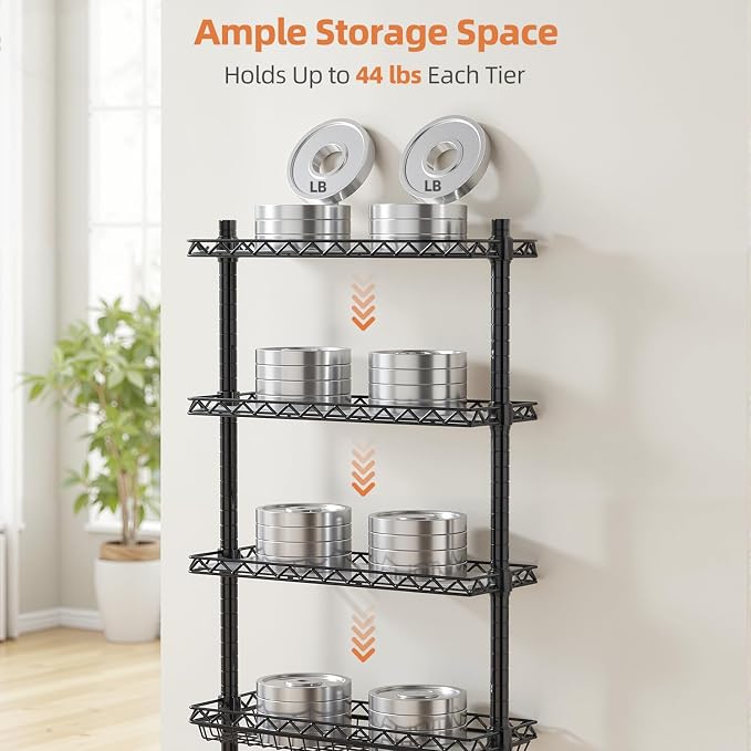 EAGMAK Over The Toilet Storage Rack, 4-Tier Bathroom Organizer with Adjustable Shelves & Basket, Rust-Resistant Metal Over Toilet Shelf for Small Bathroom Space Saving, Black