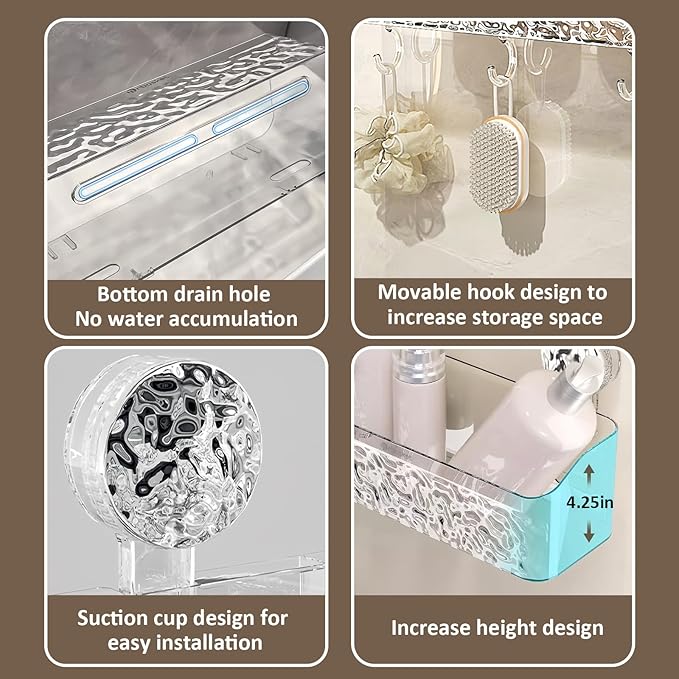 Shower Caddy Suction Cup, Wall Mounted Rack Organizer Removable Bathroom Shelf, No Drilling Larger Storage Rack Upgraded, Bathroom Suction Caddy