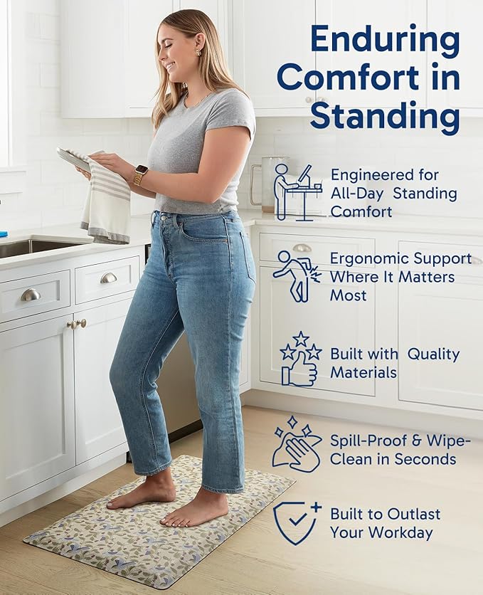 Ophanie Kitchen mats for Floor, 3/4 inch Thick, Kitchen Rugs, 20x39 Anti Fatigue Standing Cushioned Mat, Waterproof, Comfort Ergonomic mat for Office, Home, Sink, Bird Non-Slip Bottom