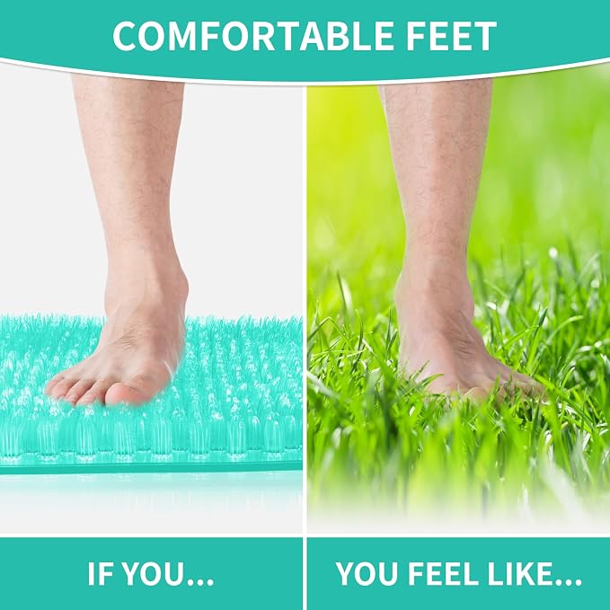 Yolife Shower Foot Scrubber Mat, Anti-Slip Bath Mat with Scrub Bristles, Soft Shower Foot Massager with Strong Suction Cups for Soothe Achy Feet, 25.6" x 13.4"