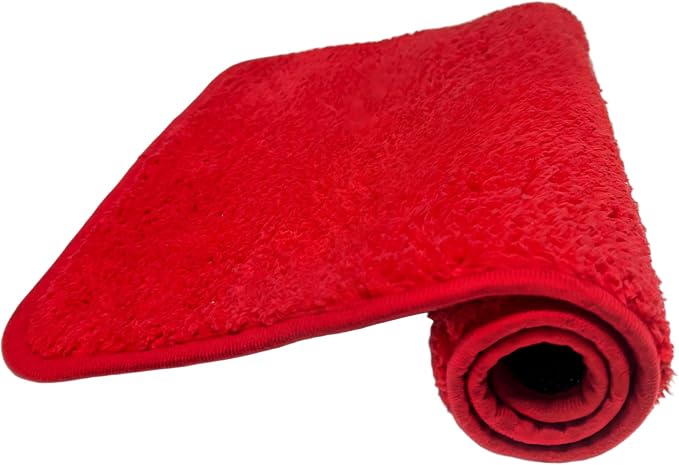 Red Bathroom Rugs Water Absorbent Chenille Bath Mat for Bathroom Machine Washable Shower Mats Bath Rug for Kids Shower Tub,16" x 24",Red