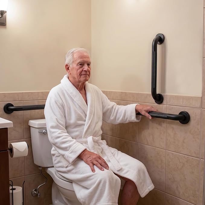 24 Inch Black Shower Grab Bar for Seniors,1.25'' Diameter 304 Stainless Steel Heavy Duty Anti-Slip Bathroom Safety Handicap Grab Bar for Shower, Bathtub & Toilet, Wall Mounted, Supports 500lbs