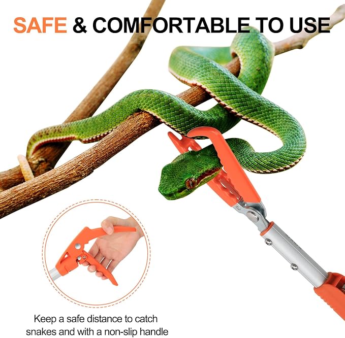 Kalkal Snake Grabber Tool, 60” Professional Aluminum Alloy Telescopic Rattle Snake Tongs, Reptile Grabber Snake Catcher Wide Jaw Handling Tool with Lock