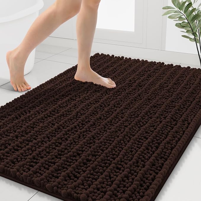 Smiry Bathroom Rugs Mat 40x32, Extra Soft Absorbent Chenille Bath Rugs, Non Slip Rubber Backing Machine Washable Quick Dry Bath Mats for Bathroom Floor, Tub, Shower, Home Decor Accessories, Brown