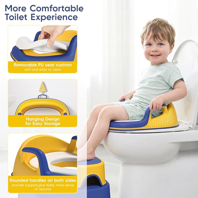 Maliton Potty Training Toilet Seat with Step Stool Ladder for Kids, Toddler Toilet Seat with Anti-Slip Stool for Boys Girls, Toddler Step Stool Set (Blue&Yellow)