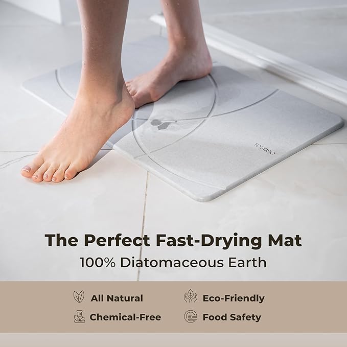 TOSORO - Stone Bath Mat Diatomaceous Earth Shower Mat Non-Slip Super Absorbent Diatomite Stone Bath Mats for Bathroom Floor Quick Drying Natural Easy to Clean (23.5 x 15) - Grey