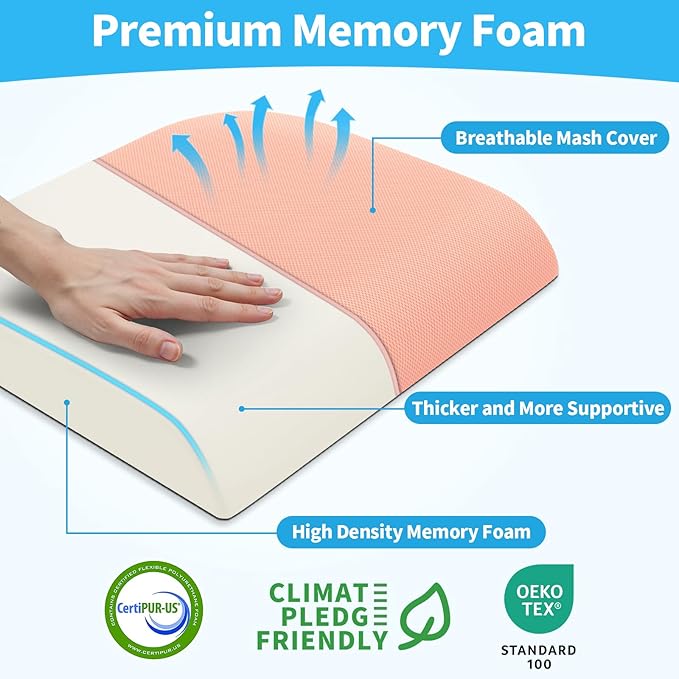 TranquilRelax Large Seat Cushion, Memory Foam Cushion for Long Sitting Hours on Office Chair, Home & Car, Non-Slip Chair Pad for Relieving Back & Sciatica & Hip & Coccyx Pain (Pink)