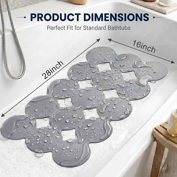 Webos Patented Non Slip Bathtub Mat Shower Mat Bath Mat Tub Mats with Strong Suction Cups Soft Natural Rubber Bath Mat for Inside The tub (Circle-Grey, 28x16 inch)