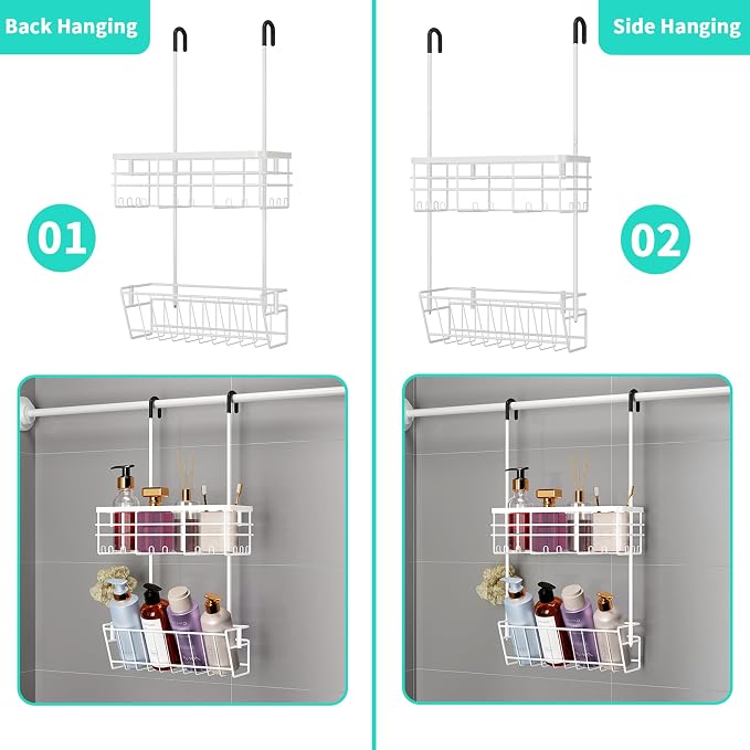 HapiRm Hanging Shower Caddy Organizer - No Drilling Shower Organizer with Inclined Shelf, Rustproof & Waterproof 304 Stainless Steel Bathroom Caddy - White