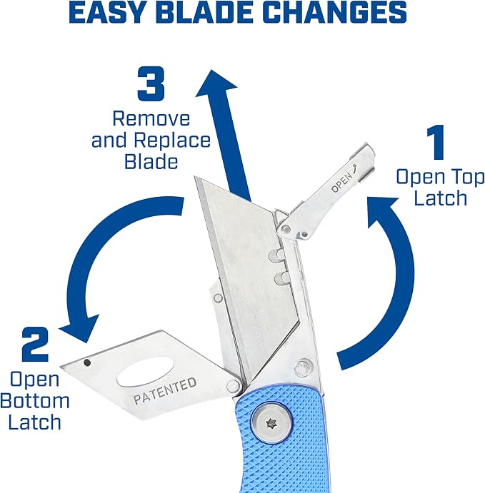 Sheffield Folding Utility Knife, Accepts Standard Utility Knife Blades, Box Cutter Aluminum Handle, Razor Blades Included, For Home, Office, Trades, and Warehouse
