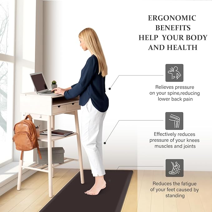 HappyTrends 2 PCS Kitchen Mat Cushioned Anti-Fatigue Floor Mat, Heavy Duty Ergonomic Comfort Foam Standing Mat,20"x30"+20"x47",Chocolate