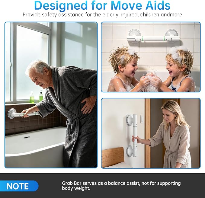 Collectible Trading Card Cases (Shower Grab bar_A) DOZAWA 2 Pack Suction Grab Bars No-Drill Handles for Elderly, Large Bathroom Safety Bars, Removable Balance Assist Bar for Those in Need