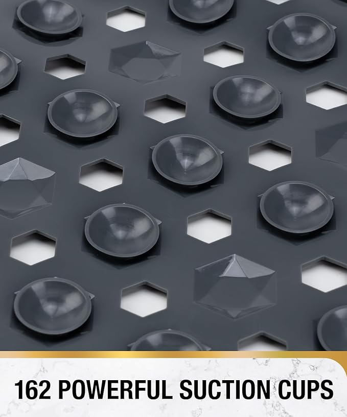 HITSLAM Shower Mat Anti Slip, Square Bath Mat for Tub Non Slip with Suction Cups and Drain Holes, 21x21 Inch Bathroom Shower Stall Floor Mat, Machine Washable, Soft on Feet, Dark Grey