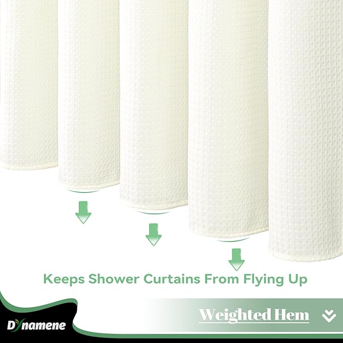 Dynamene Extra Long Shower Curtain, 84 Inch Long Waffle Fabric Shower Curtain for Bathroom, Tall Waterproof Cloth Shower Curtain Liner Set with Hook, Snap in Liner, Mesh Top Window, Cream, 72x84