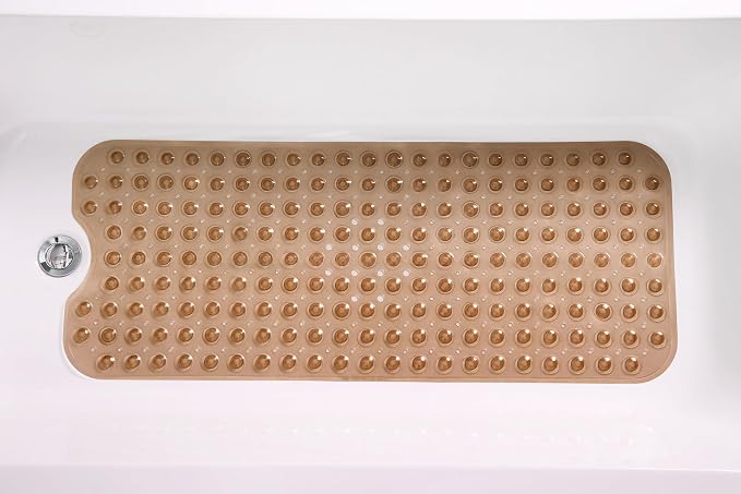 Extra-Long Non-Slip Bathtub & Shower Mat 39”x16” (Smooth/Non-Textured Tubs Only) Safe, Clean, Machine-Washable, Superior Grip&Drainage, Vinyl, Transparent Brown
